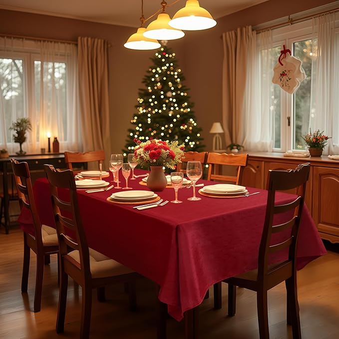 Fitable Faux Linen Christmas Tablecloths 2 Pack, Burlap Textured Fabric - Image 9