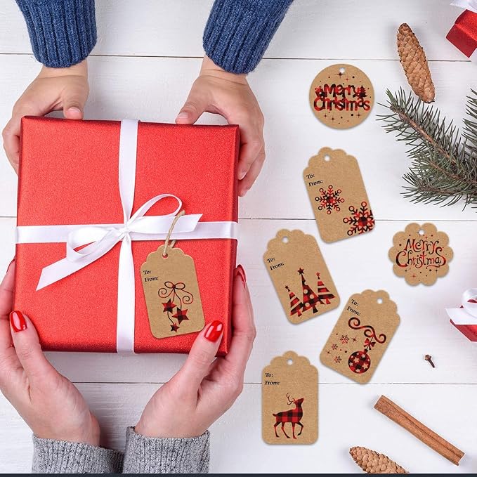 LOKIPA 120 Pieces Christmas Kraft Paper Gift Tags Hang Labels - Image 4