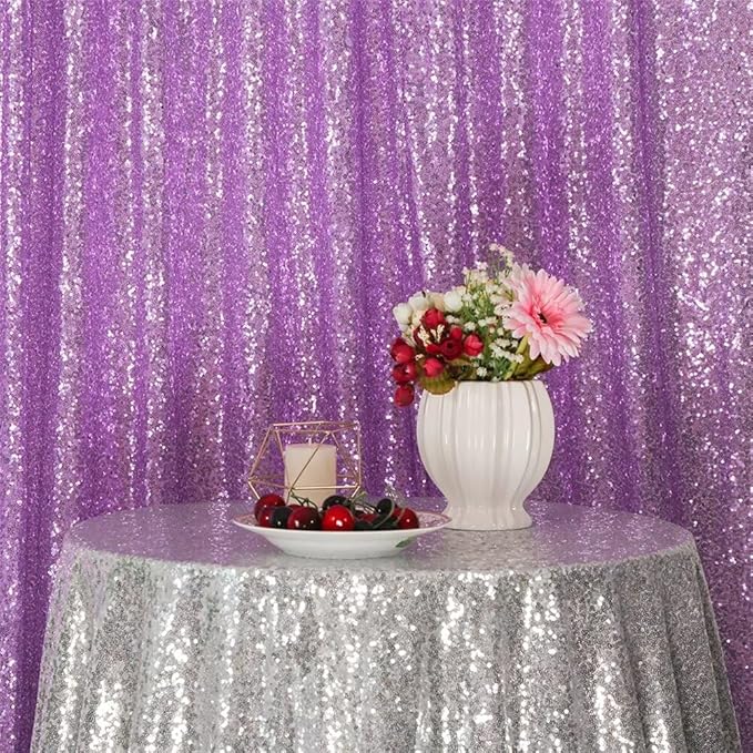 Eternal Beauty Lavender Sequin Backdrop, 8x10 Ft Glitter Background Curtains - Image 2