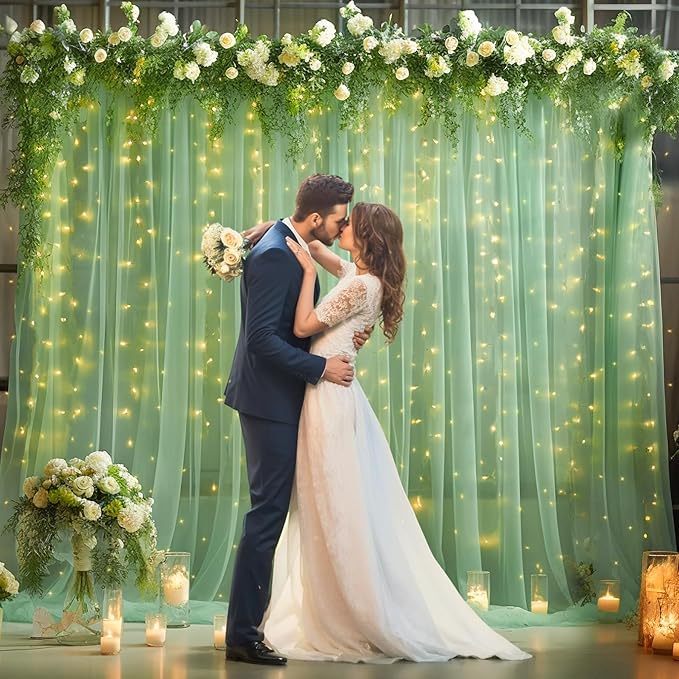 10×10ft Green Tulle Backdrop Curtain - Image 3