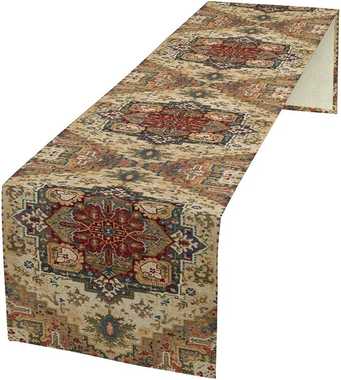 Boho Bohemia Style Table Runner, Vintage Yellow Brown Retro Flower Rustic by Unknown