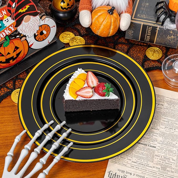 350 Pieces Black and Gold Plastic Plates - Image 7
