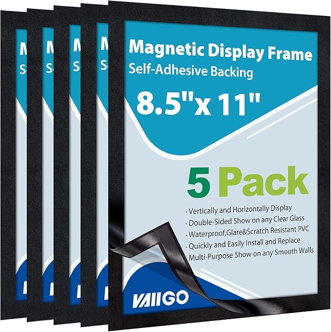 8.5"x 11" Self Adhesive Magnetic Sign Holder, Double Sided Window Magnetic by VAIIGO