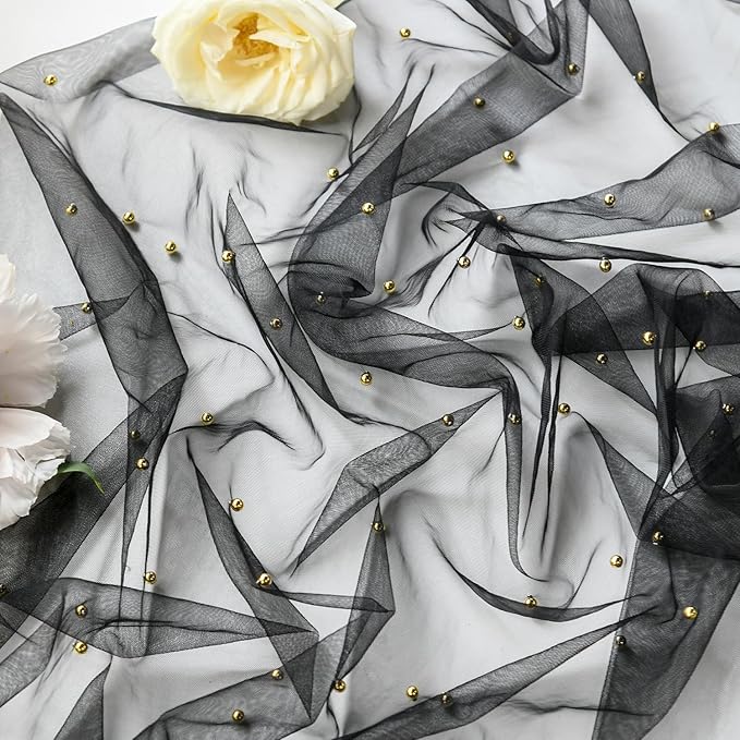 Artoid Mode Pearl Black Gauze Table Runner 59x120 Inch, Seasonal Sheer Kitchen - Image 4
