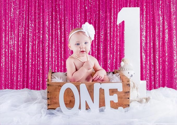 ShinyBeauty Hot Pink Sequin Glitter Photography Backdrop Curtain 4ft x10ft - Image 3