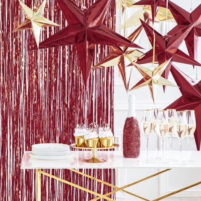 PartyWoo Red Streamers Fringe Curtain Backdrop 2pcs 8.2 ft Red Tinsel Foil - Image 4
