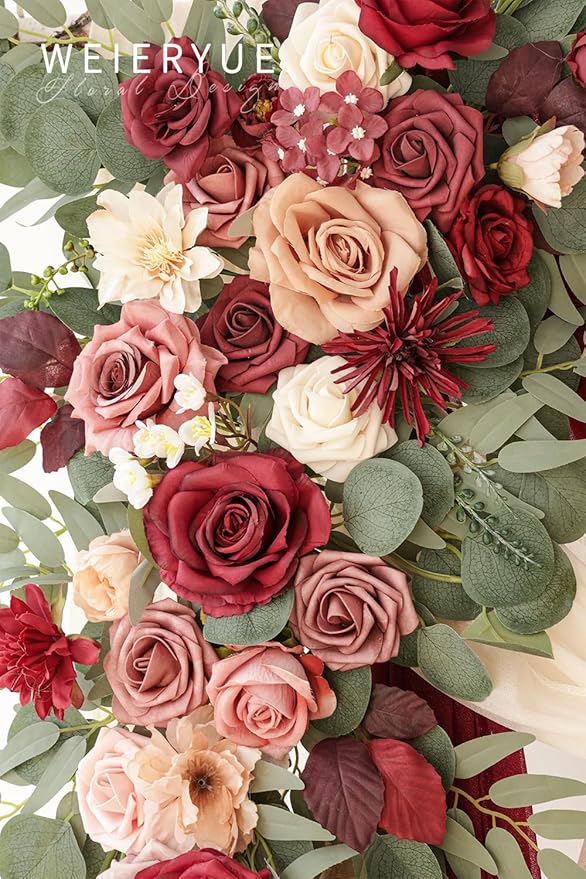 Deluxe Wine Red Artificial Wedding Arch Flowers - Image 5