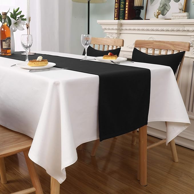DUALIFE Jet Black Table Runner 14x72 inch Solid Color Thick Polyester - Image 5
