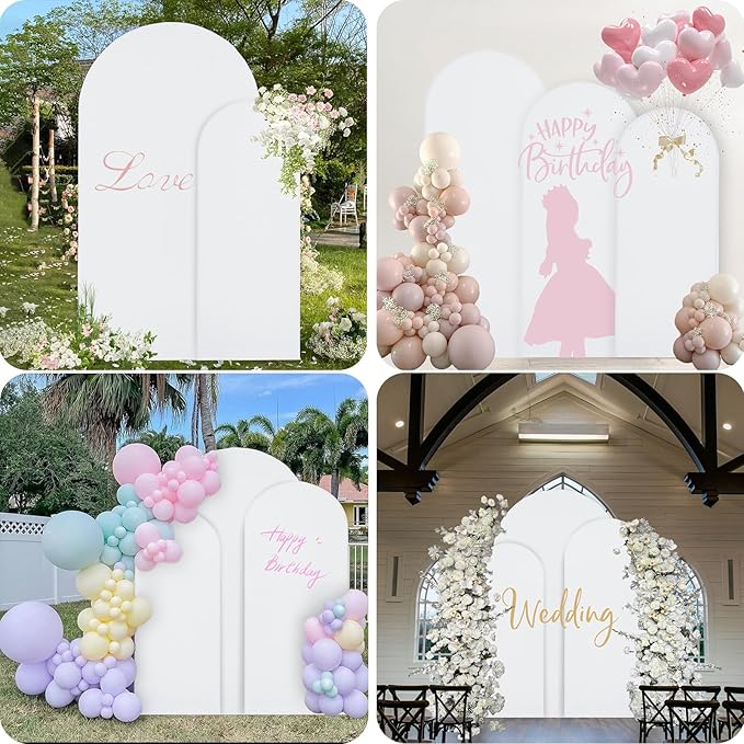 WEERRW White Arch Backdrop Cover Set of 2 Spandex Fitted Round Top Chiara - Image 7