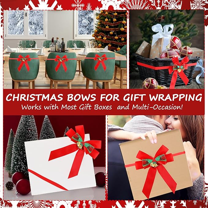 Christmas Bows for Gift Wrapping, 24 Elastic Red Stretch Loops - Image 6