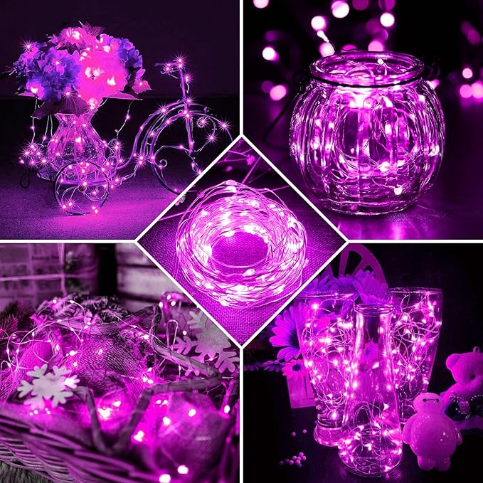 8 Pack Pink Fairy Lights 7Ft 20 LED Twinkle String Lights 3 Modes Battery - Image 6