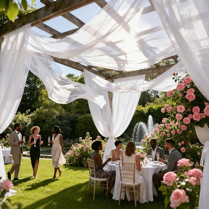 Wedding Arch Draping Fabric 29" x 18 FT White Sheer Chiffon Outdoor Curtain - Image 8