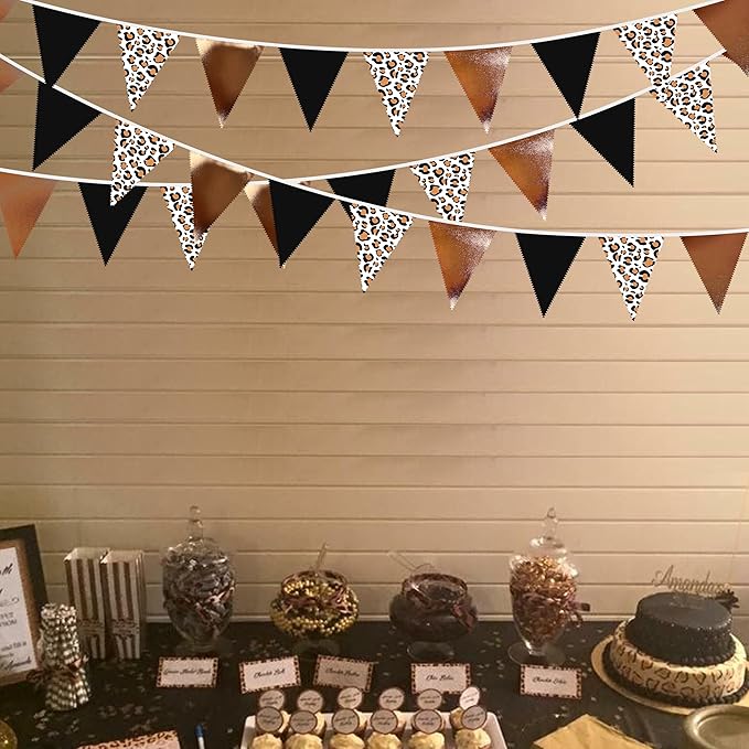 32Ft Cheetah Party Decorations Metallic Brown Black Leopard Triangle Banner - Image 4