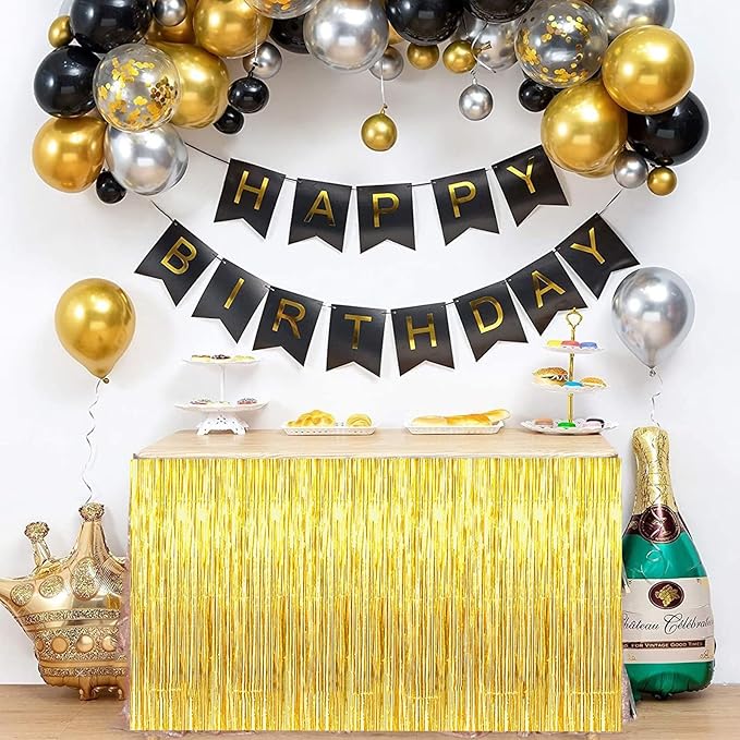 BEISHIDA 2 Pack Gold Metallic Tinsel Foil Fringe Table Skirts - Image 6