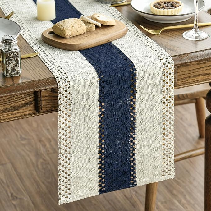 Artoid Mode Dark Blue Farmhouse Rustic Table Runner, Seasonal Holiday Hollow by ArtoidMode