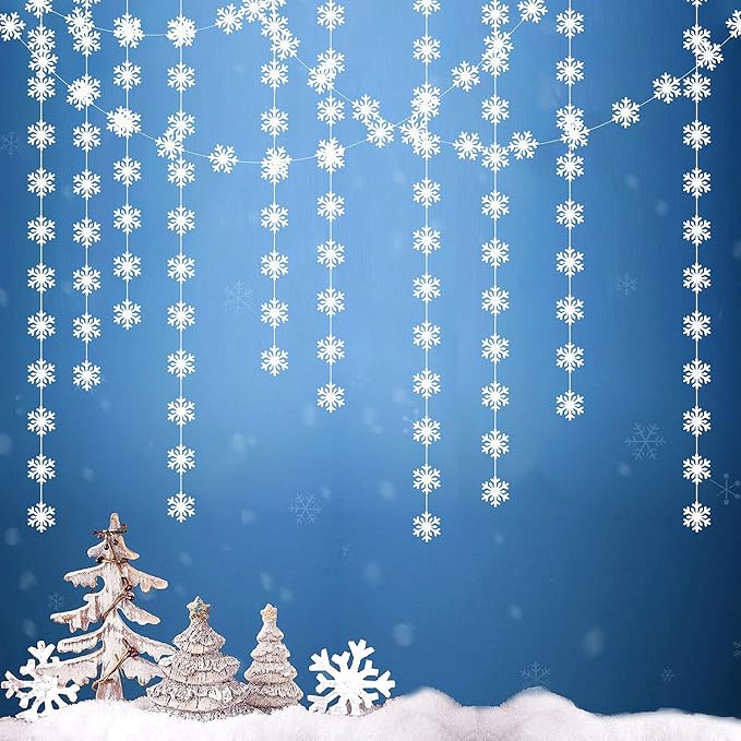 Snowflake-Snow White Christmas Party-Decoration Garland - 52ft Frozen Winter - Image 4