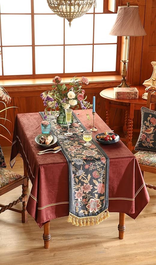 patdrea Designer Vintage Black Floral Velvet Table Runner 71 Inch Long - Image 8