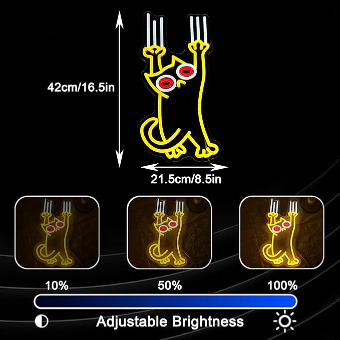 Falling Cat Neon Sign Funny Cat LED Light Sign Wall Decoration Dimmable Animal - Image 4
