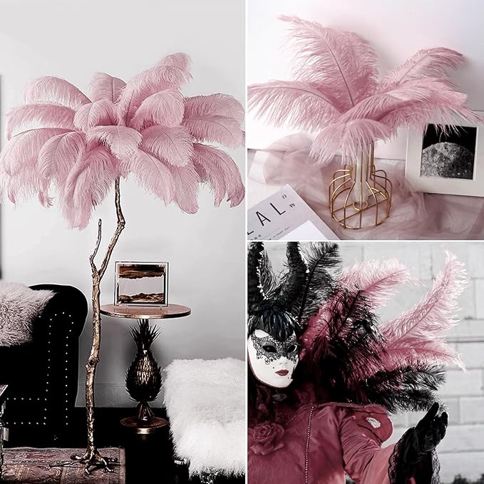 NEWONG 30pcs Peony Pink Ostrich Feathers Natural Bulk 9-12inch Vase Craft - Image 6