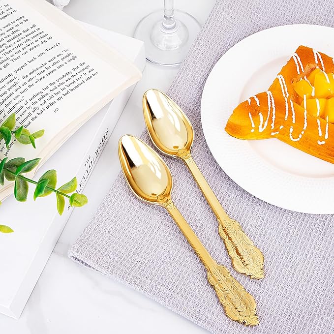 WDF 100 Piece Gold Plastic Spoons Disposable - Image 4
