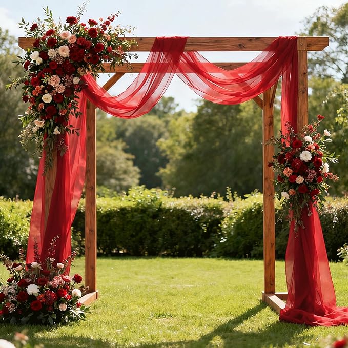 Wedding Arch Draping Fabric 29" x 18 FT Red Sheer Chiffon Outdoor Curtain Drapes by Jevix