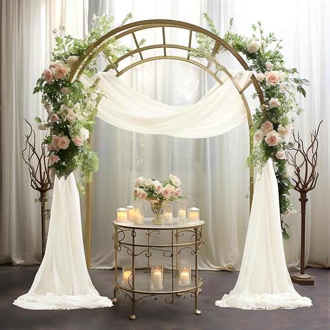 30" x 20Ft Wedding Arch Draping Fabric, 3 Panels Ivory Sheer Curtain Drapes - Image 8