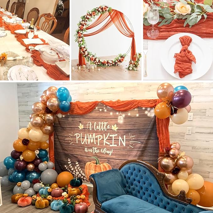 10 Packs Orange Halloween Table Runner Cheesecloth 10FT Fall Burnt Orange - Image 5