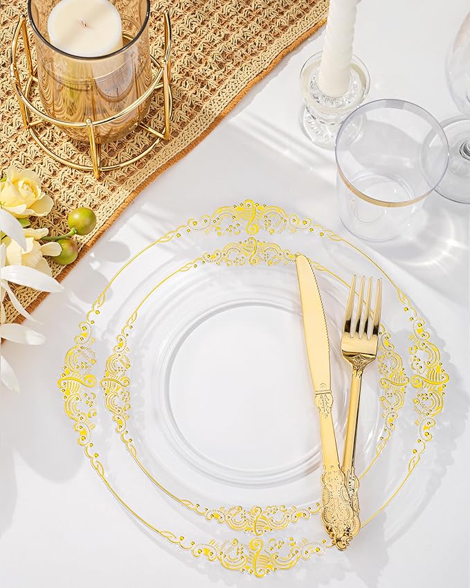 Nervure 350PCS Clear Gold Plastic Plates - Image 7