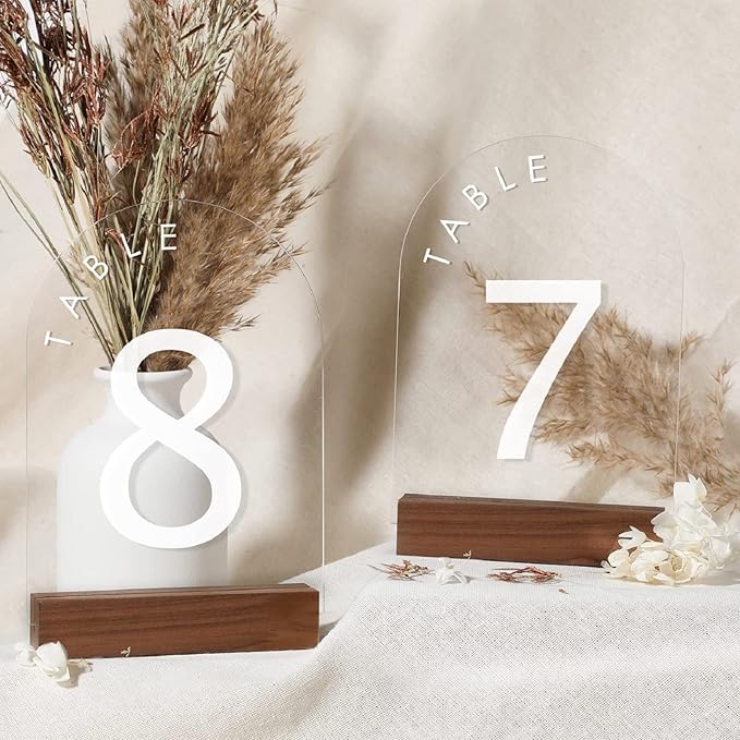 UNIQOOO 5 Pack Rustic Acrylic Sign Holders | Walnut Wood Table Numbers Display - Image 2