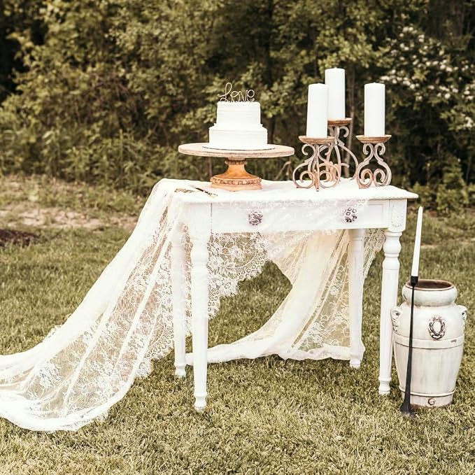 LuoluoHouse Rustic Ivory Wedding Tablecloths Lace Chic Rectangular Tablecloths - Image 5