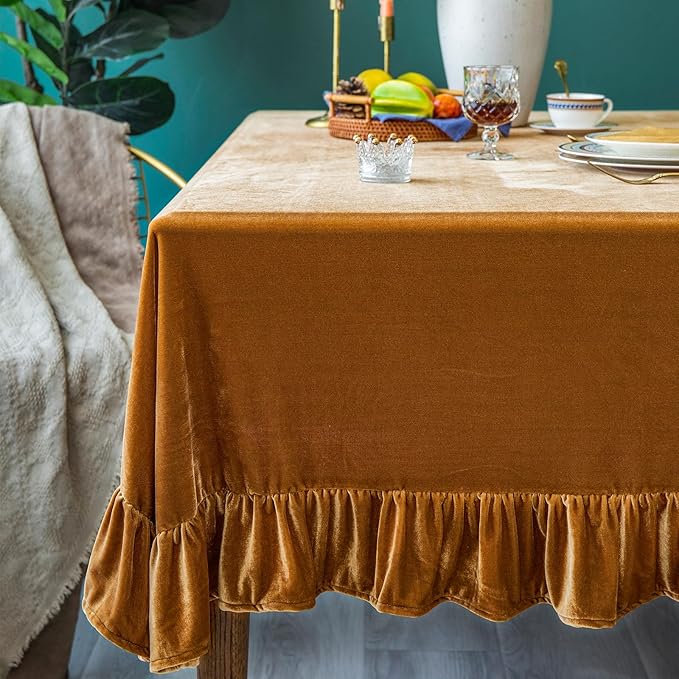 Velvet Tablecloth Luxurious Solid Rectangle Table Cloth, Oblong Retro Farmhouse - Image 5