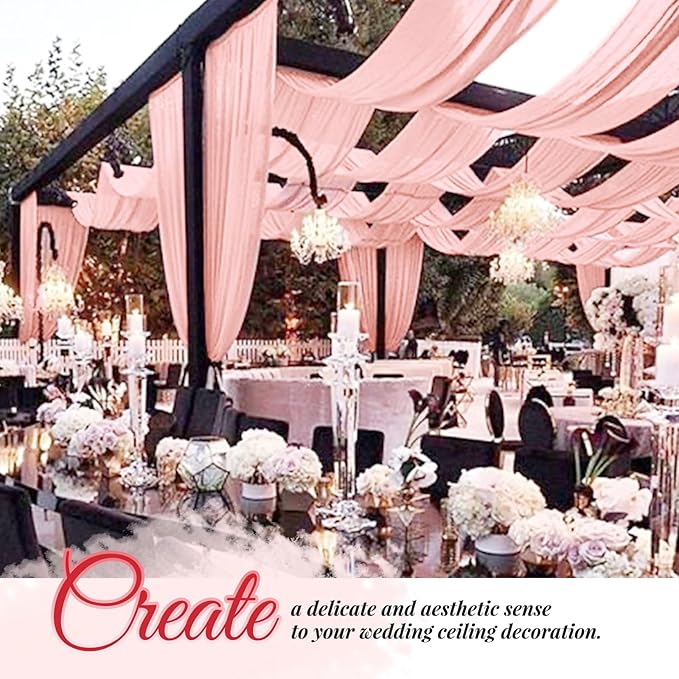 fani 6 Panels Dusty Rose Wedding Ceiling Drapes 5ftx30ft Ceiling Drapes Chiffon - Image 6