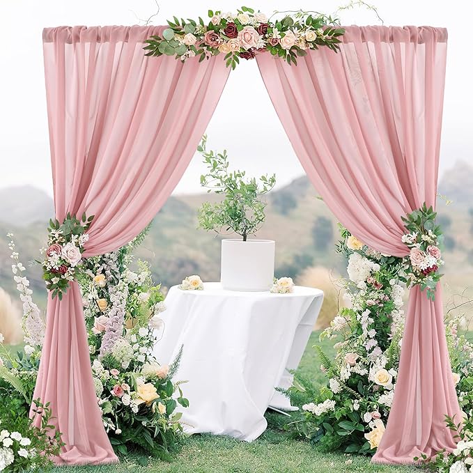PARTISKY 10ftx10ft Dusty Rose Chiffon Sheer Backdrop Curtains, Wrinkle-Free - Image 8