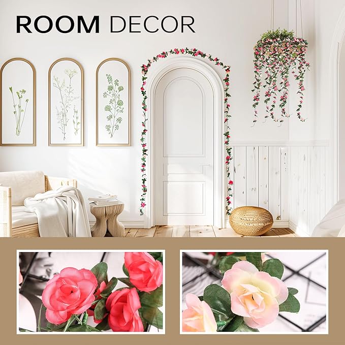 Miracliy 9Pcs 74FT Pink Flower Garland Artificial Rose Arch Vines Fake Spring - Image 6