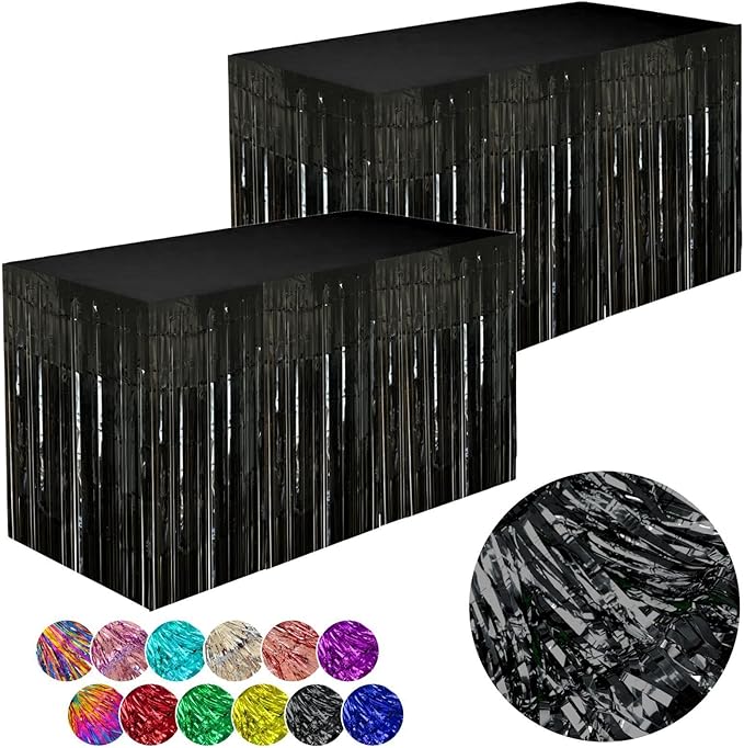Black Streamers Party Decorations, 2 Packs Black Table Skirts Metallic Foil by WIEPENGLNA