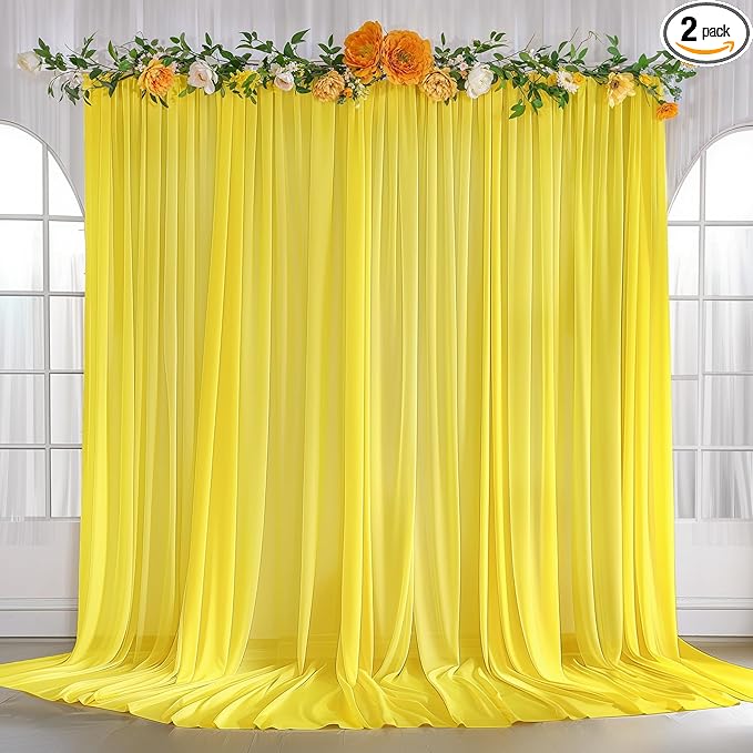 10ft x 10ft Yellow Backdrop Curtain Drapes, Wrinkle-Free Sheer Chiffon Fabric by WishCare