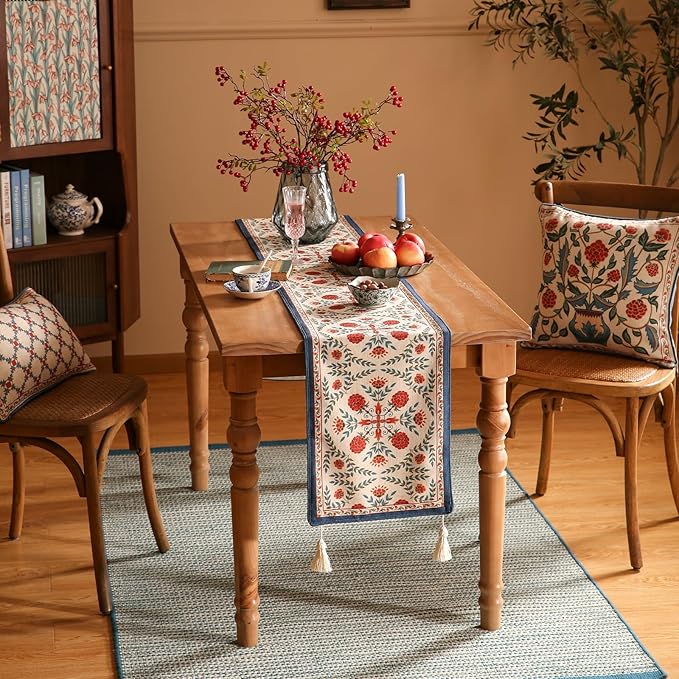 patdrea Designer Vintage Bright Farmhouse Linen Table Runner 102 Inch Long - Image 8
