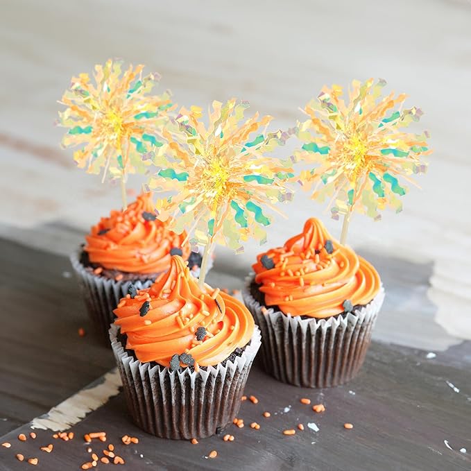 Ephlyn 30Pcs Foil Firework Cupcake Toppers Sparkle Tinsel Drink Birthday Cake - Image 5