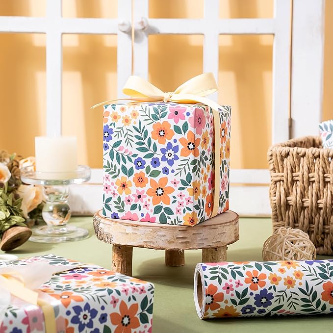 WRAPAHOLIC Kraft Floral Wrapping Paper Roll - Image 4