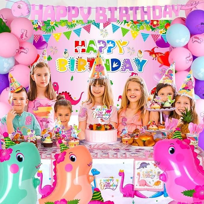 194 PCS Pink Dinosaur Party Decorations - Image 6