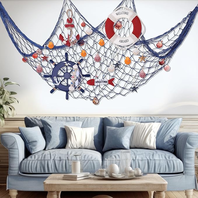 Marsui 11 Pcs Wooden Nautical Wall Decor Fishing Net Decoration, Include - Image 5