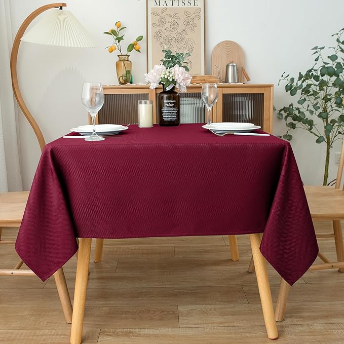 Biscaynebay Textured Fabric Christmas Square Tablecloths 54x54 Inches, Burgundy - Image 6
