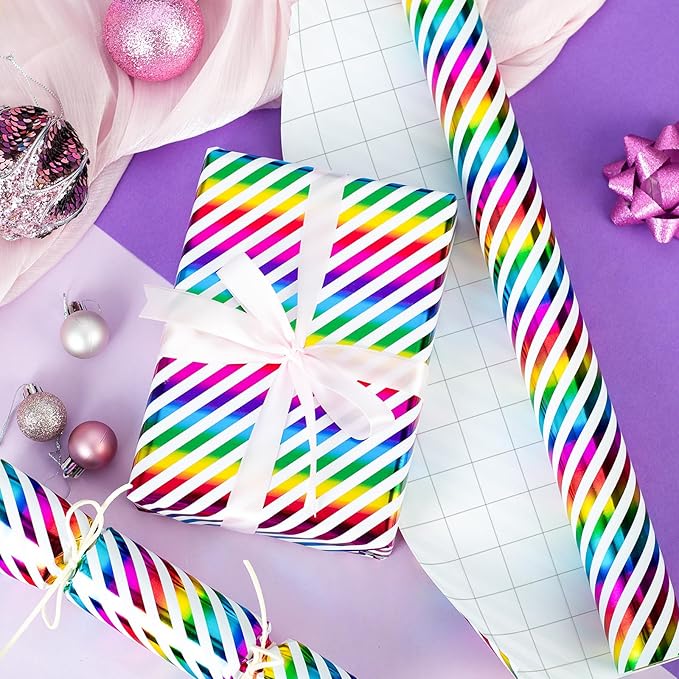 Burymento Rainbow Stripes Wrapping Paper, Gift Wrap - Image 2