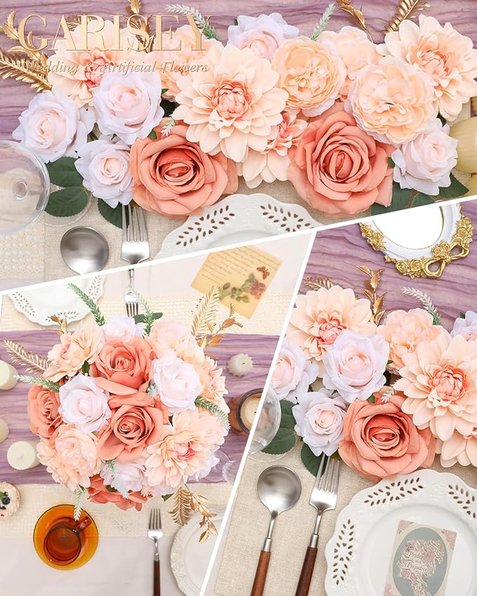 Artificial Flowers Combo, Mix Silk Flowers Roses, Dahlias - Image 6