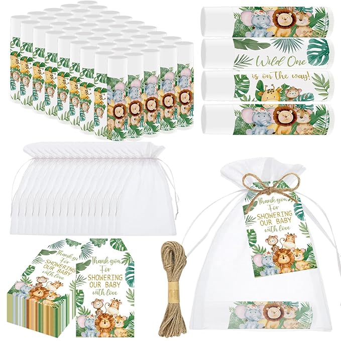 50 PCS Baby Shower Jungle Animal Lip Balms Favors by Nlicrst