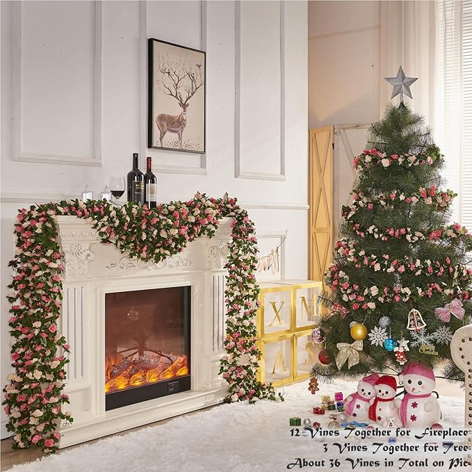 8 Pcs x 8.2 ft Flower Garland Artificial Rose Vine Flowers - Image 4