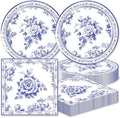 40pcs Blue and White Flower Party Decorations Disposable Blue Floral Plates and by Unknown