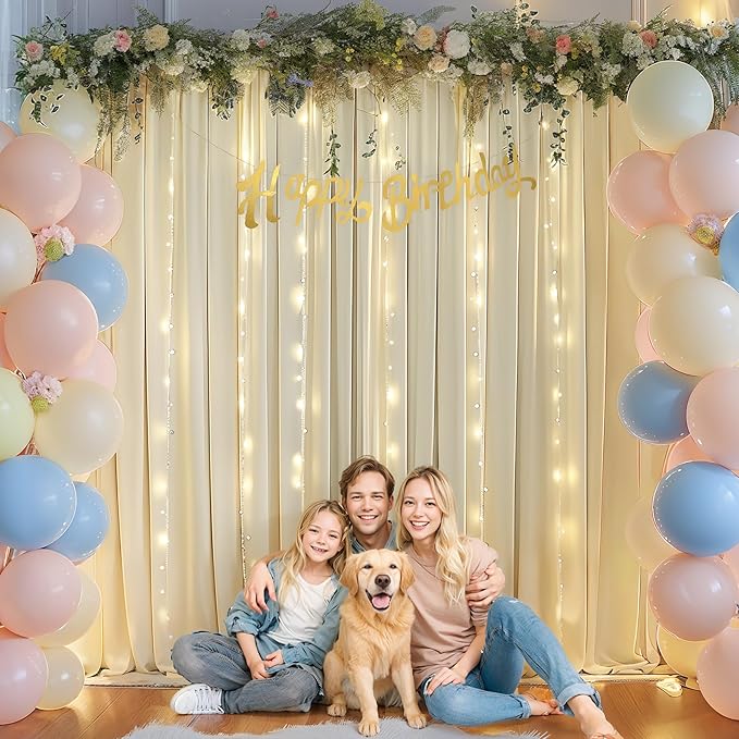 Beige Backdrop Curtains with Lights String - Image 7