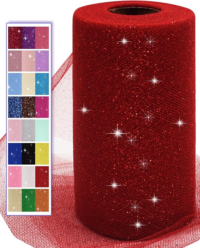 Glitter Tulle Fabric Rolls, 6 Inch 50 Yards Sparkling Spool Ribbon Sequin by AblemeDeco