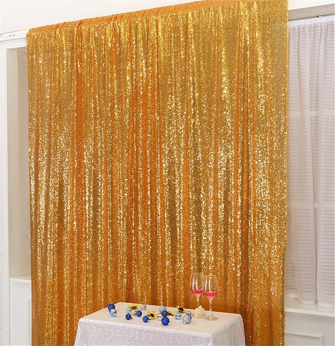 Eternal Beauty Yellow Gold Sequin Backdrop, 10x10 Ft Glitter Background Curtains - Image 2